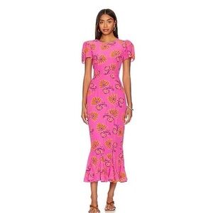 RHODE Lulani Mulberry Pink Floral Puff-Sleeve Maxi Dress